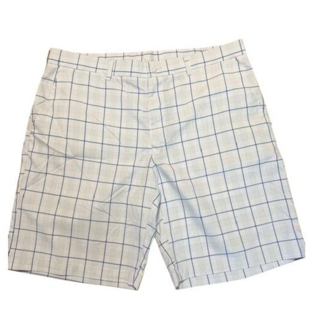 PGA Tour Mens White Blue Windowpane Plaid Golf Shorts Size‎ 38 Polyester